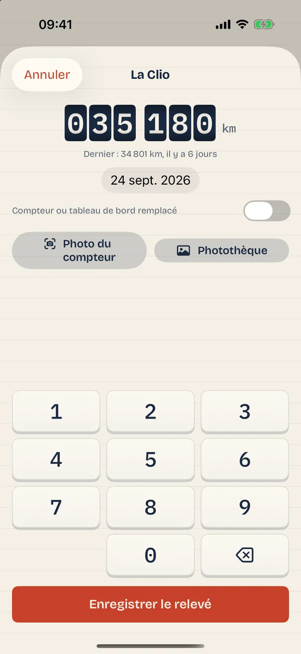 Saisie rapide d'un relevé avec pavé numérique